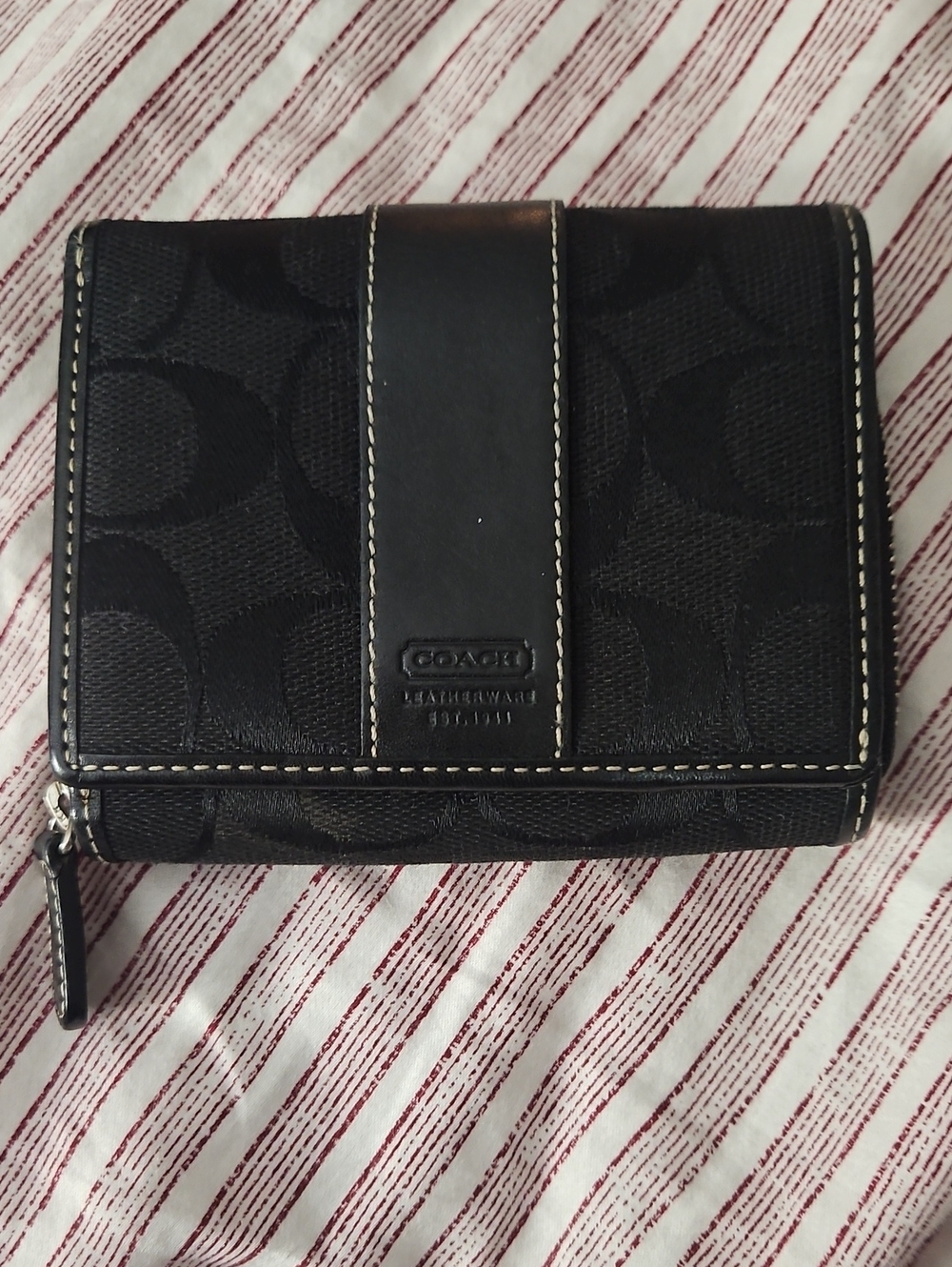Coach Black Signature Canvas Tri Fold Wallet with Leather Trim - Picture 6 of 7